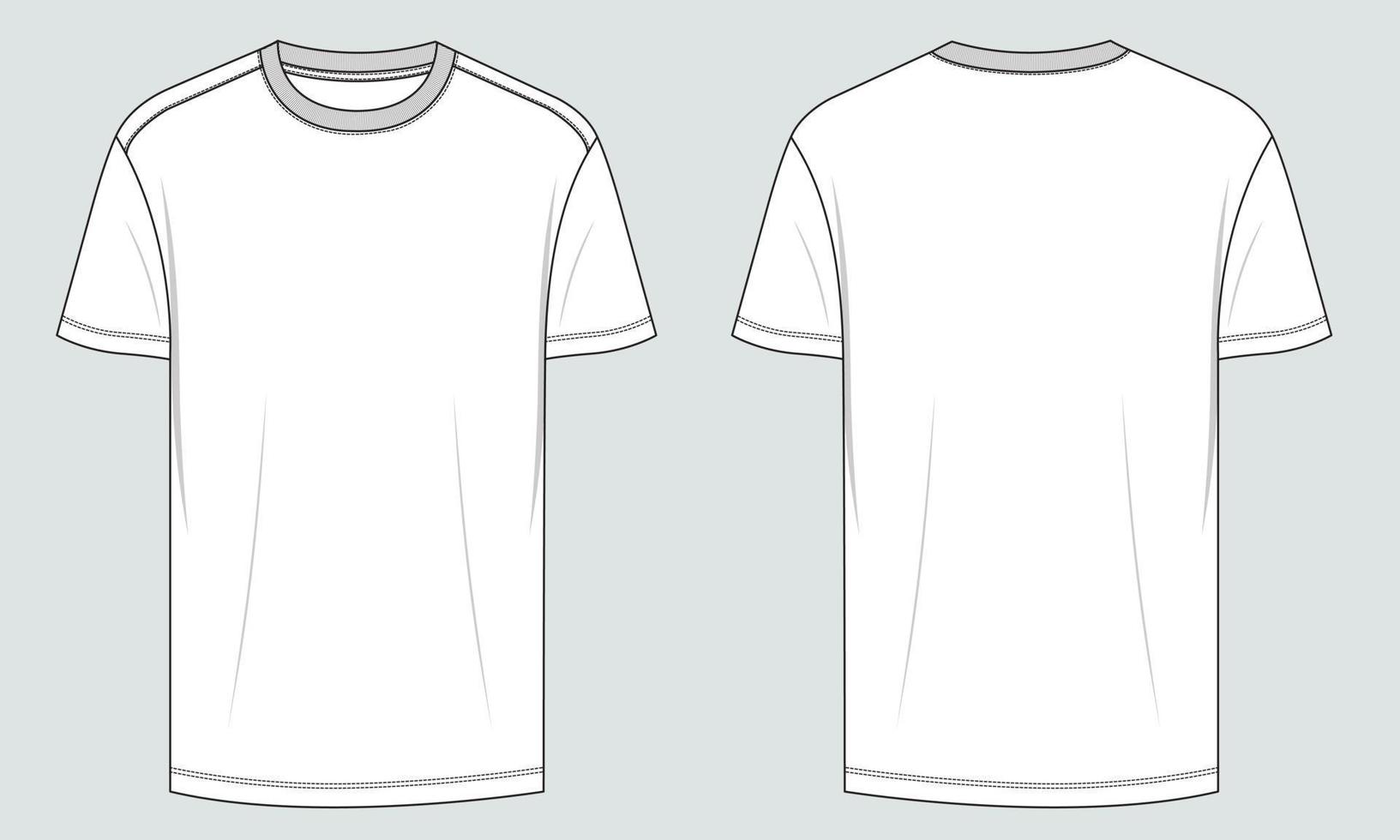 curto manga t camisa técnico moda plano esboço vetor ilustração modelo frente e costas Visualizações. roupas Projeto zombar acima para masculino isolado em cinzento fundo.