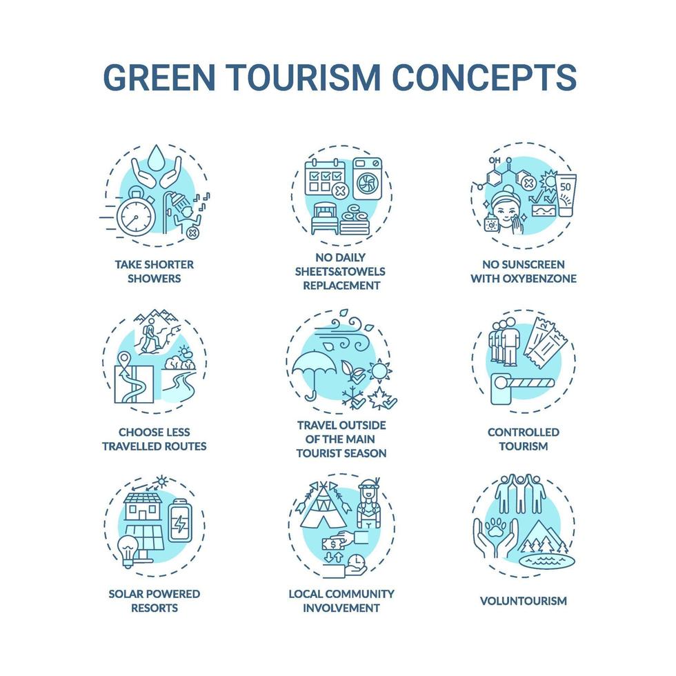 Conjunto de ícones de conceito de turismo verde vetor