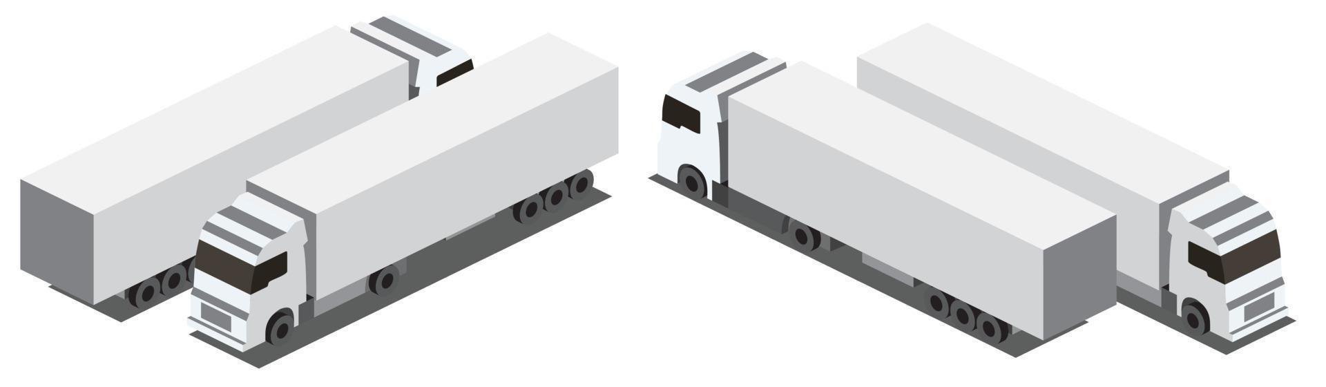 isométrico branco carga caminhão transporte isolado em branco. frente e costas visualizar. vetor