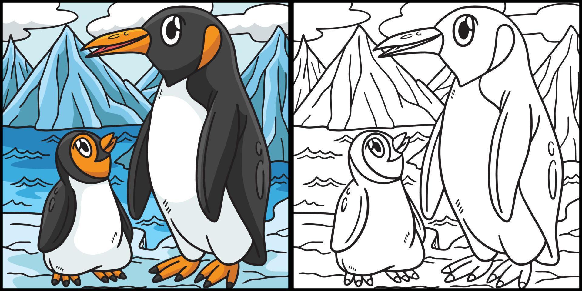 ilustração colorida de página para colorir de pinguim vetor