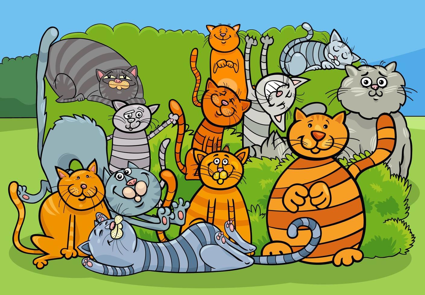 desenho animado gatos e gatinhos animal quadrinho personagens grupo vetor