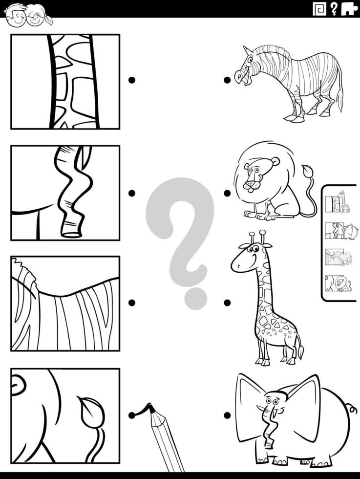 Combine desenho animado animais e recortes jogos coloração página vetor