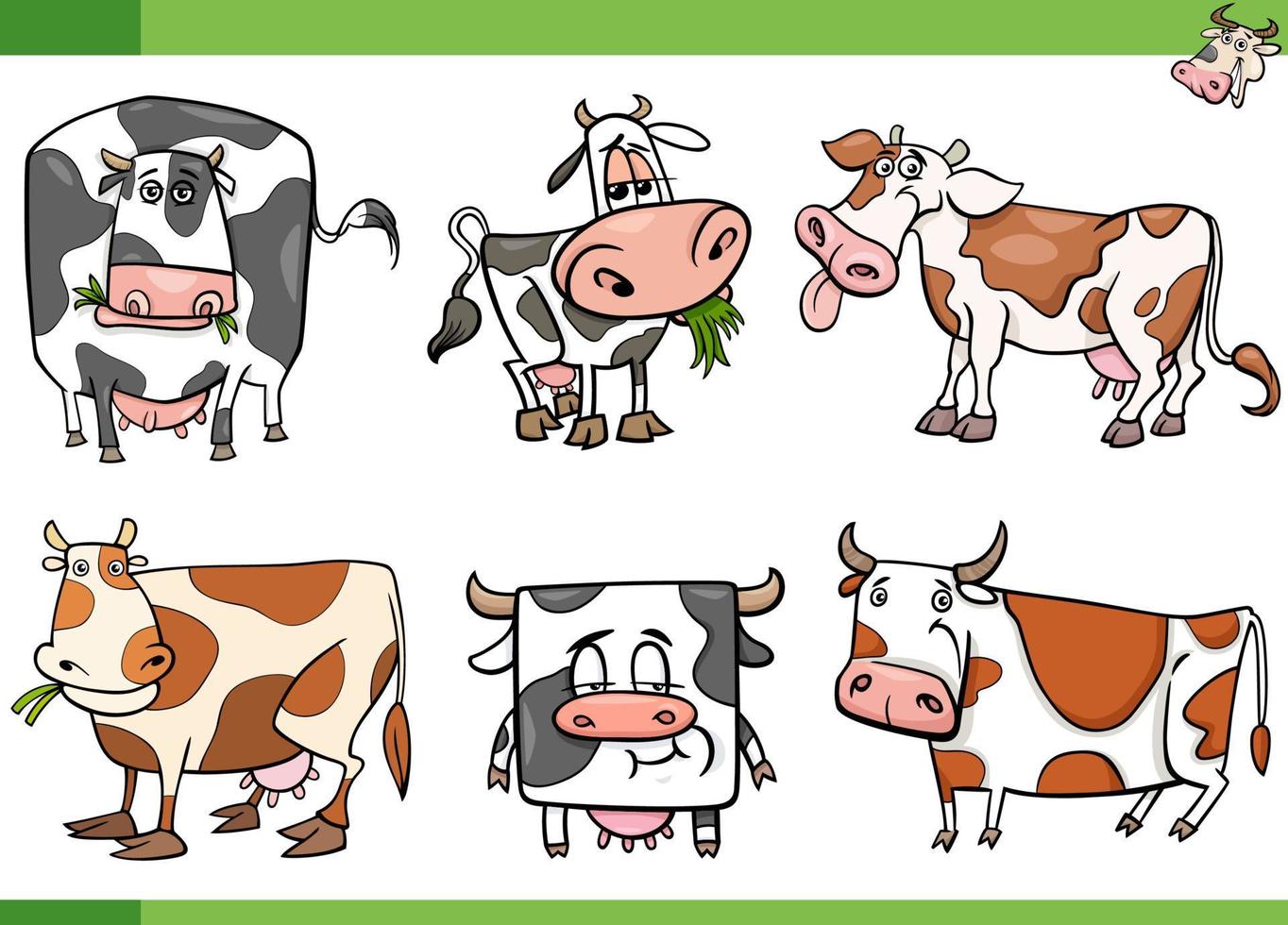 desenho animado vacas Fazenda animais quadrinho personagens conjunto vetor