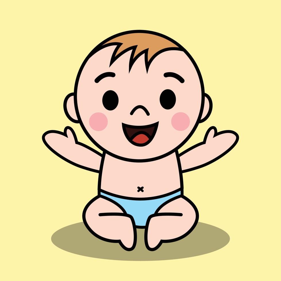 ilustração em vetor de um bebê. ele está sentado e sorrindo e abre os braços para pedir para ser carregado.