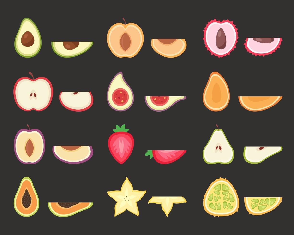 conjunto de frutas. frutas tropicais e exóticas. ilustração vetorial vetor