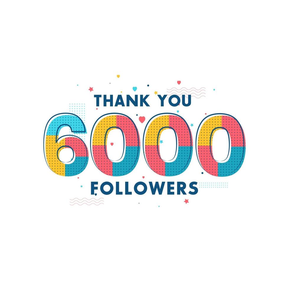 obrigado celebração de 6000 seguidores, cartão de felicitações para 6k seguidores sociais. vetor
