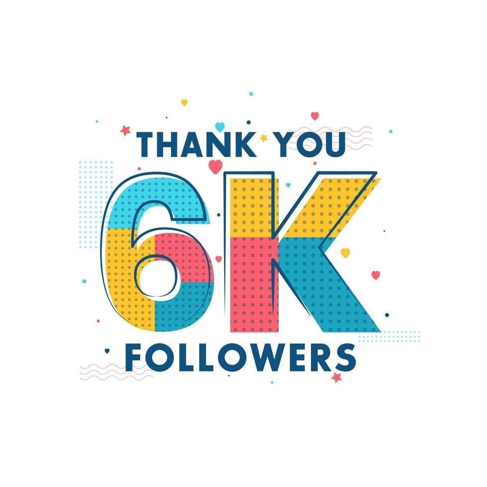 obrigado celebração de 6k seguidores, cartão de felicitações para 6000 seguidores sociais. vetor