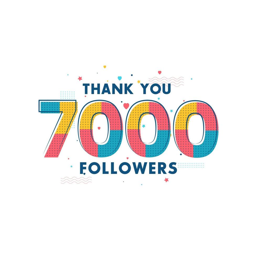 obrigado celebração de 7000 seguidores, cartão de felicitações para 7k seguidores sociais. vetor