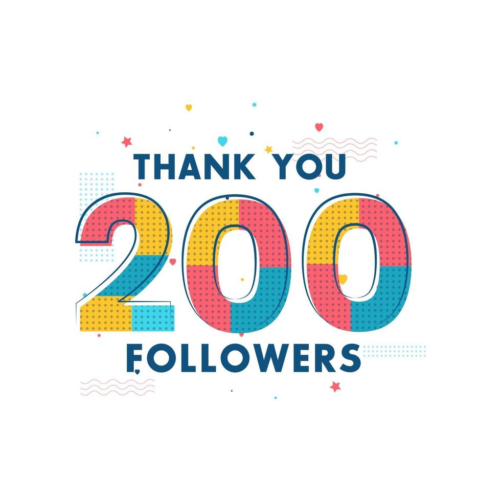 obrigado celebração de 200 seguidores, cartão de felicitações para redes sociais. vetor