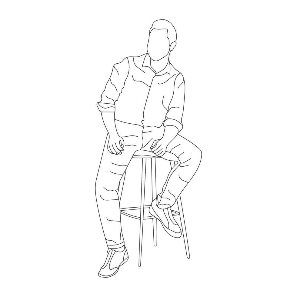 homem sentado em uma cadeira linha arte com branco fundo, ilustração linha desenho. vetor