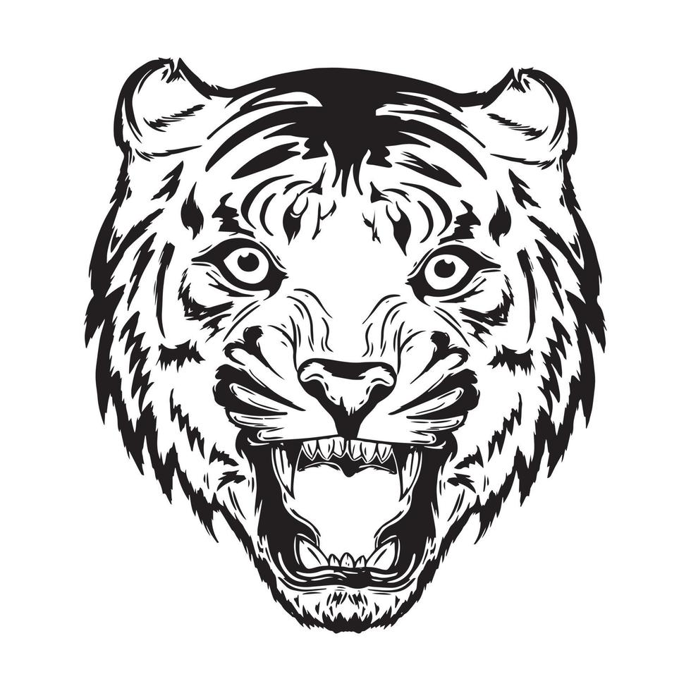 ilustração em vetor de cabeça de tigre abrindo a boca