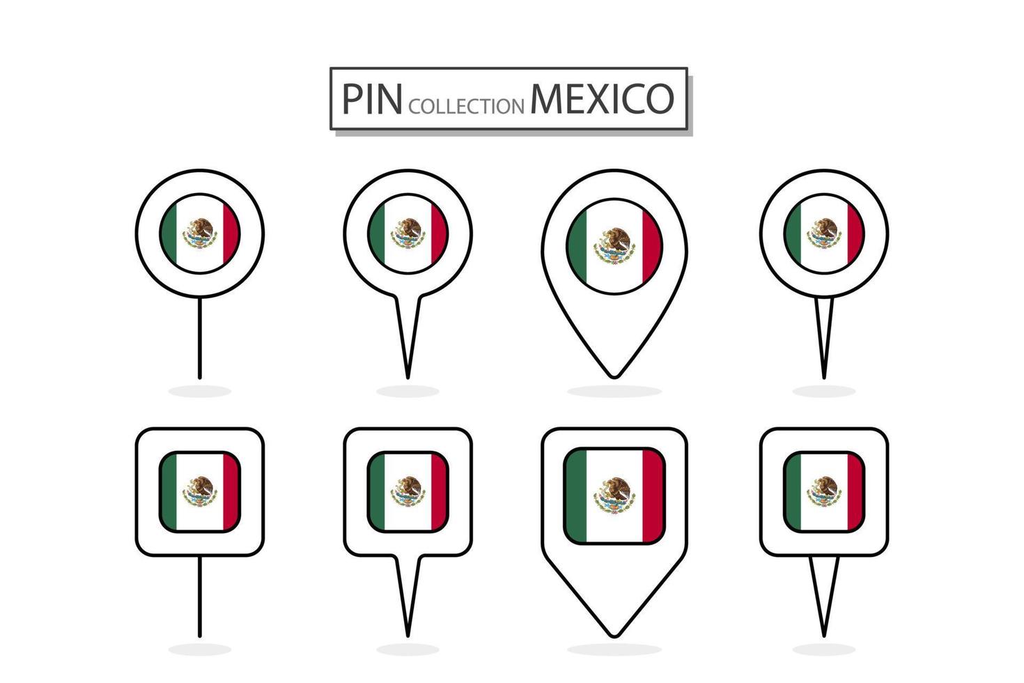 conjunto do plano PIN México bandeira ícone dentro diverso formas plano PIN ícone ilustração Projeto. vetor