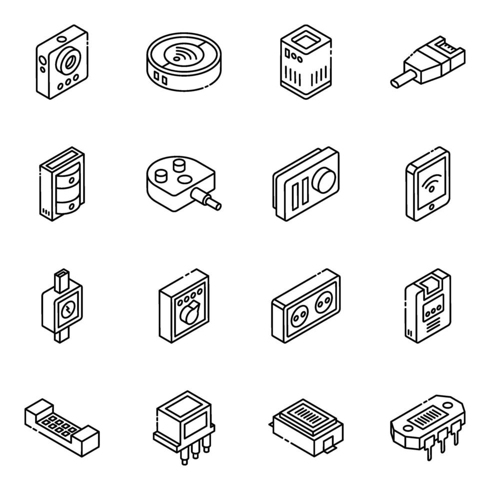 conjunto de ícones isométricos de hardware e ferramentas vetor