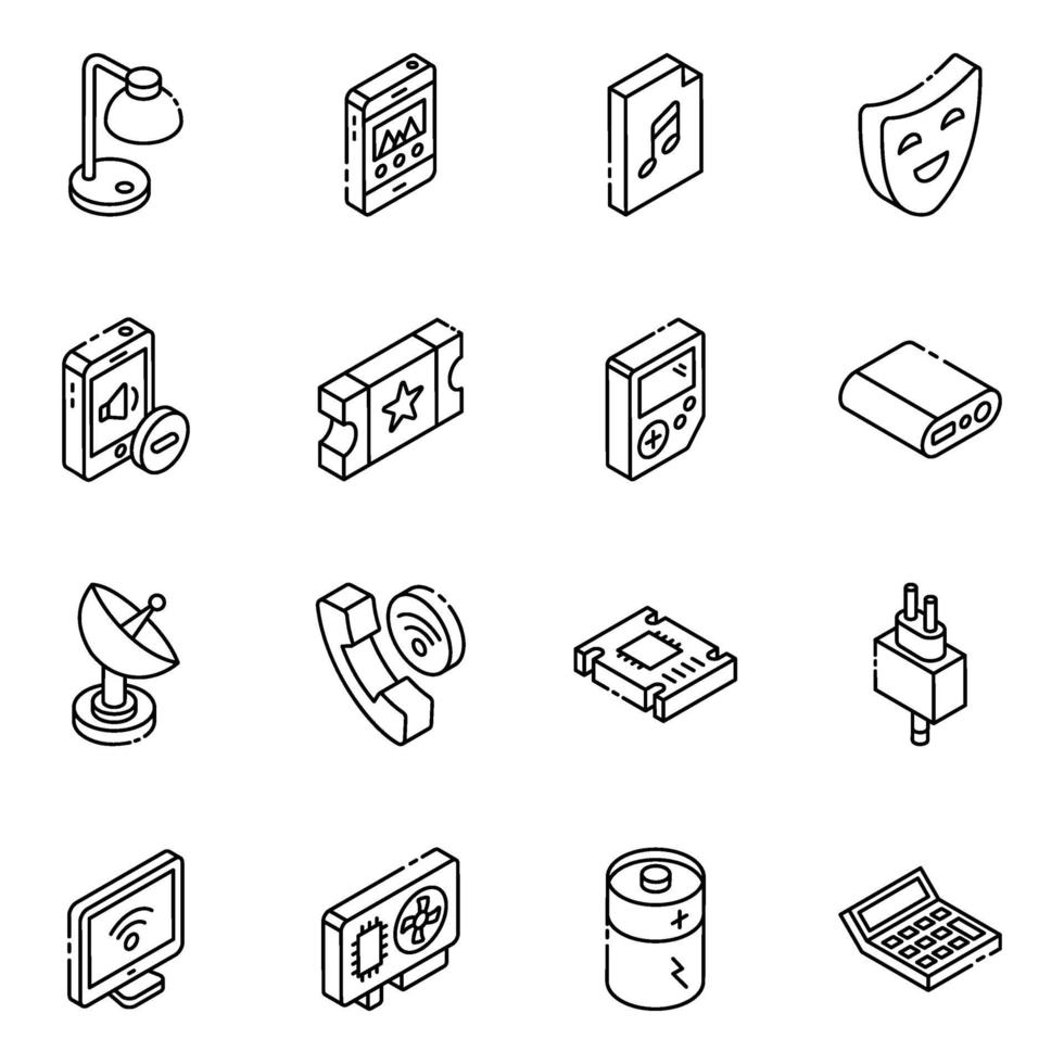 conjunto de ícones isométricos sociais e multimídia vetor