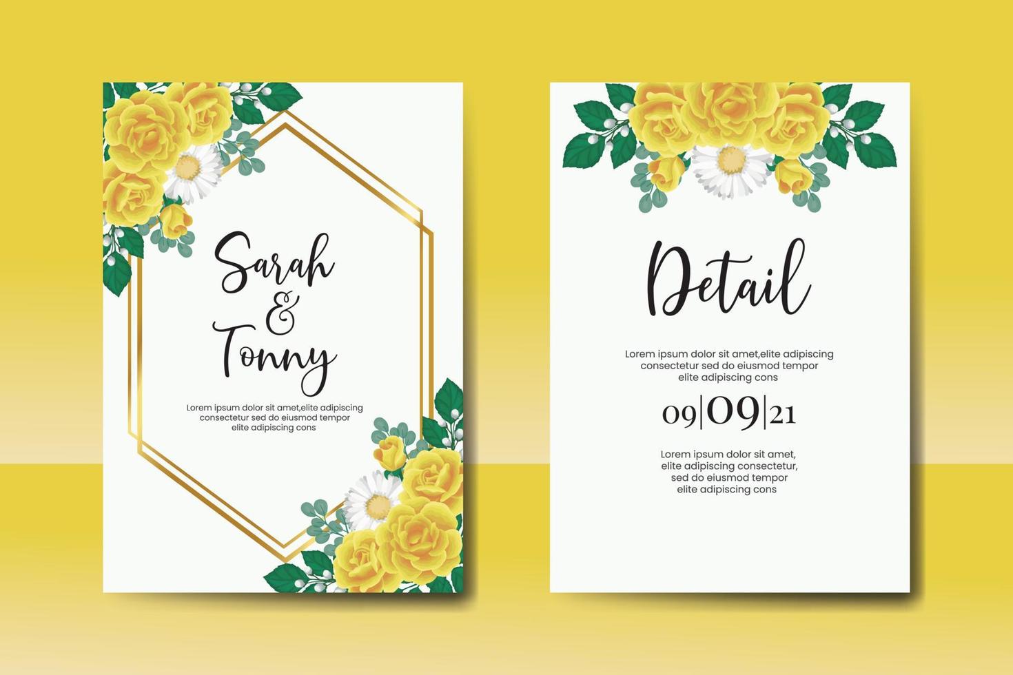 Casamento convite quadro, Armação definir, floral aguarela digital mão desenhado amarelo rosa flor Projeto convite cartão modelo vetor