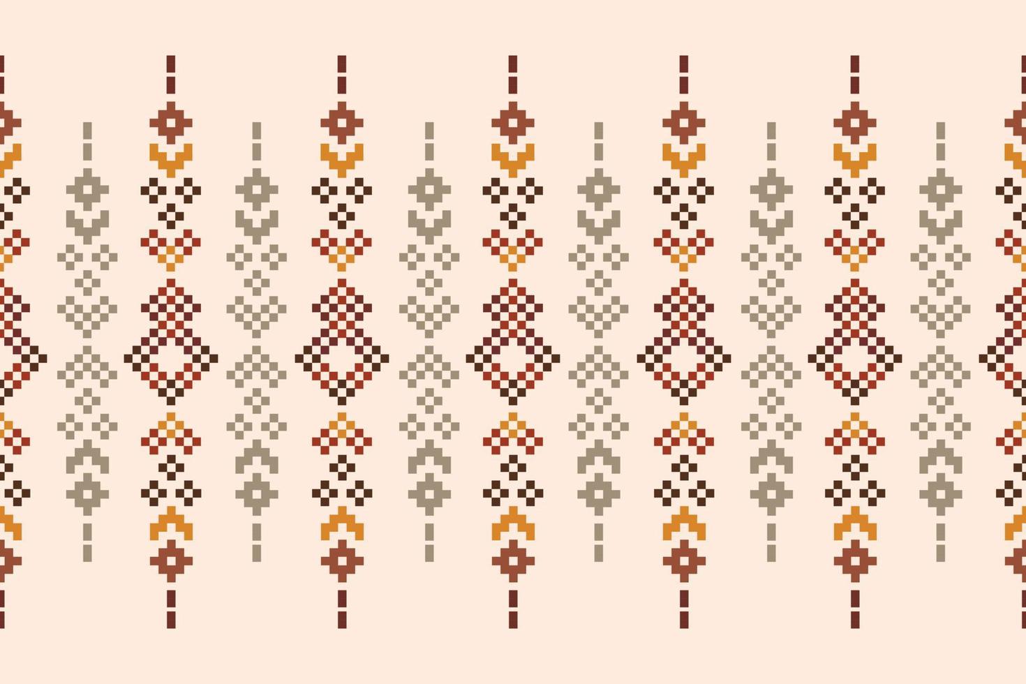 étnico geométrico tecido padronizar Cruz ponto.ikat bordado étnico oriental pixel padronizar Castanho creme fundo. resumo,vetor,illustration.for textura,vestuário,embrulho,decoração,tapete. vetor