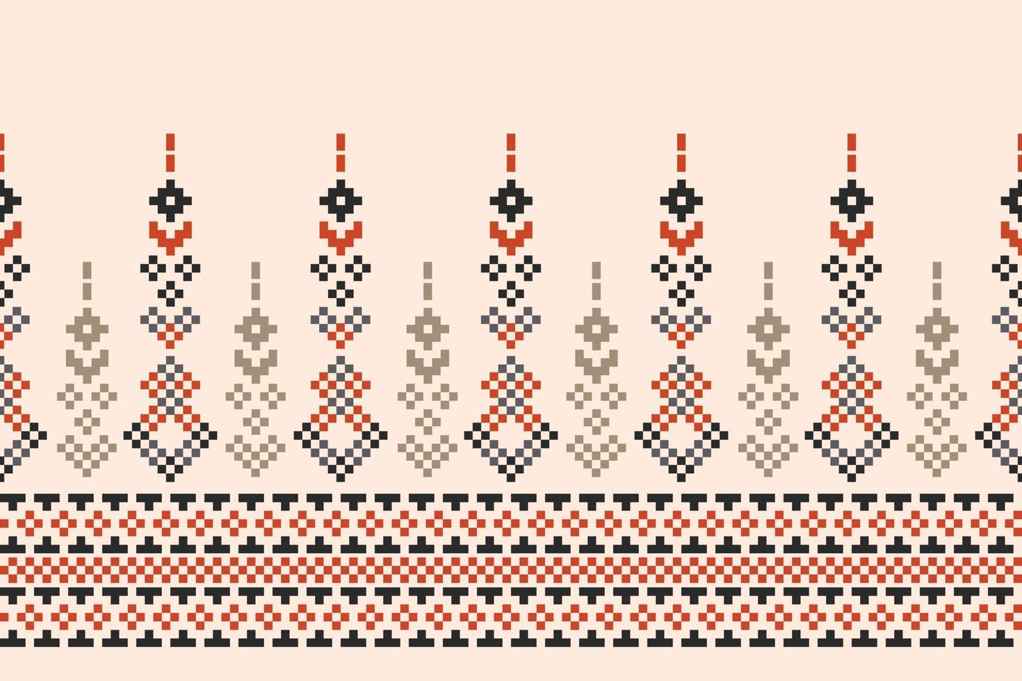 étnico geométrico tecido padronizar Cruz ponto.ikat bordado étnico oriental pixel padronizar Castanho creme fundo. resumo,vetor,illustration.for textura,vestuário,embrulho,decoração,tapete. vetor