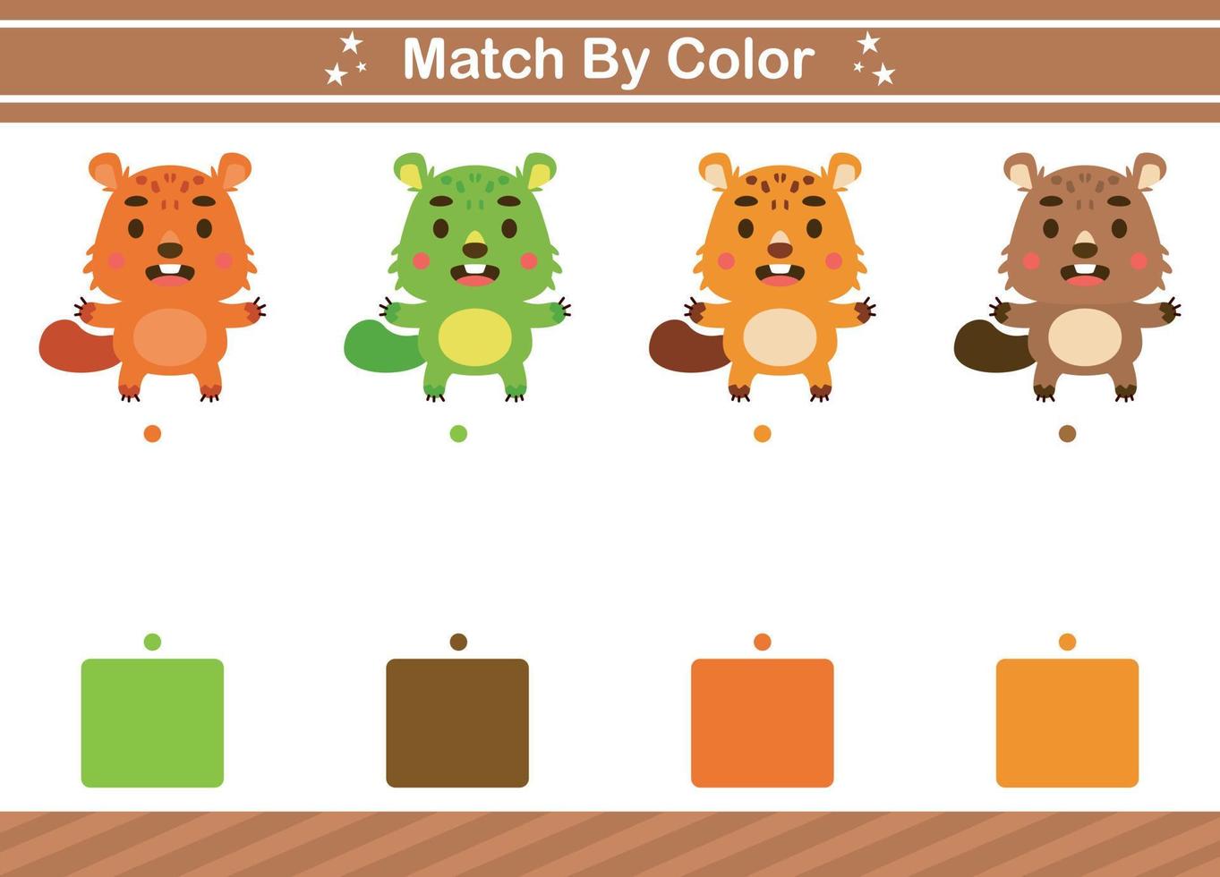 combinar por cor do jogo educacional de animais para jogo de correspondência de jardim de infância para crianças vetor