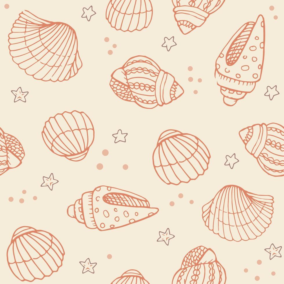 vetor desatado padronizar com mão desenhado Vieira conchas, mar elementos e estrelas. lindo marinho projeto, perfeito para impressões e padrões, têxtil, tecido, crianças fundo