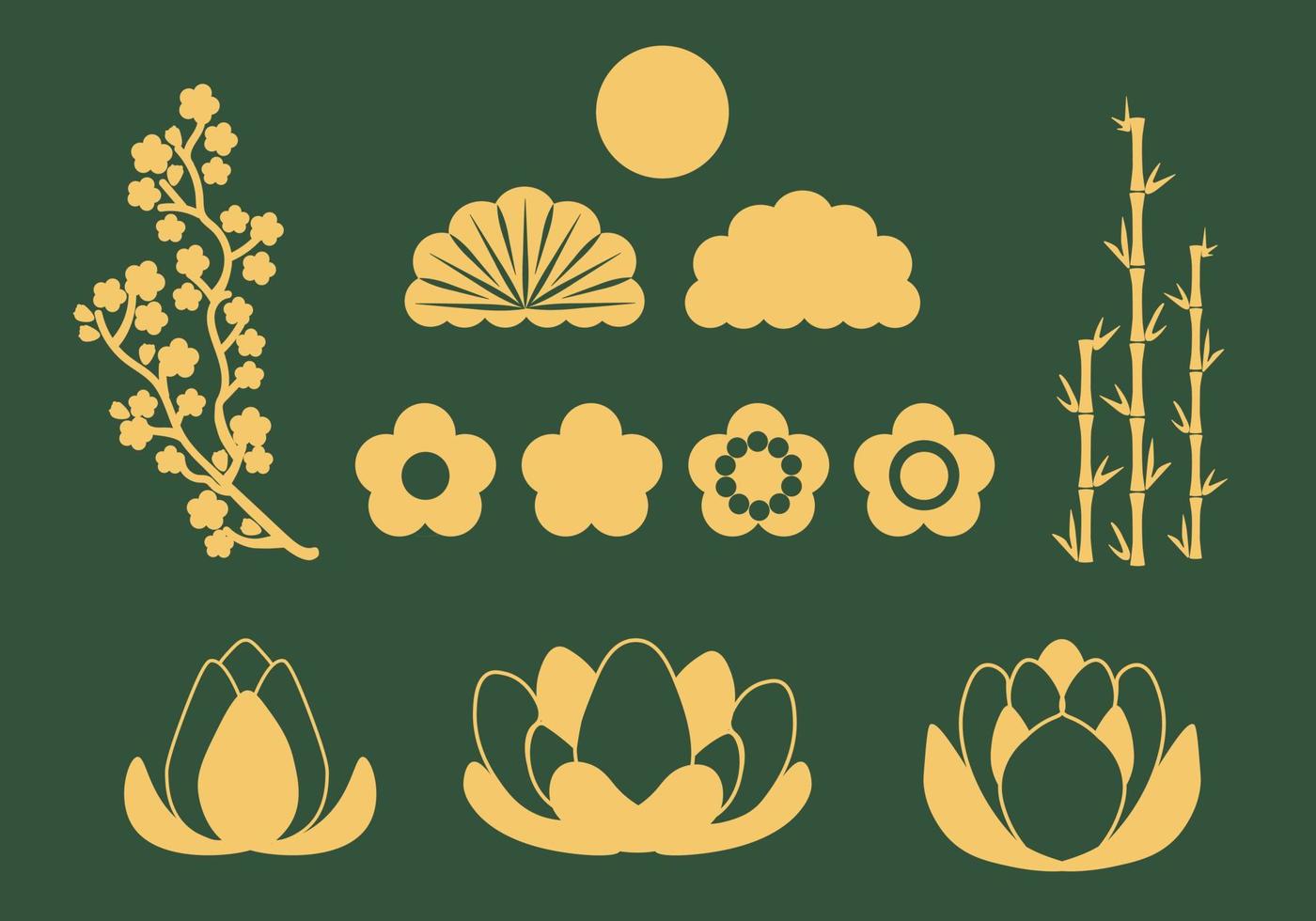 oriental elementos - sakura, lótus, flor e bambu vetor