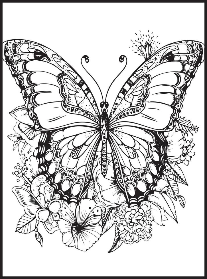 borboleta coloração Páginas para adultos vetor