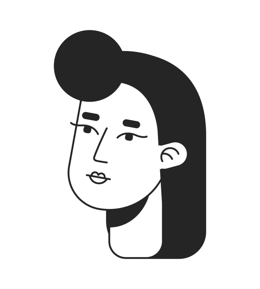 bonita senhora com vintage Penteado plano linha monocromático vetor personagem cabeça. simples esboço avatar ícone. editável desenho animado retrato. lineart local ilustração para rede gráfico Projeto e animação