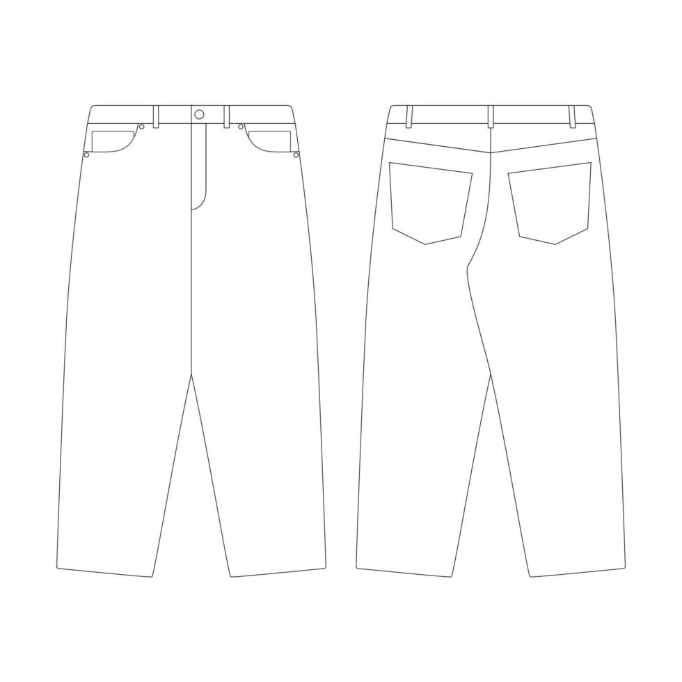 modelo folgado calça jeans vetor ilustração plano Projeto esboço roupas coleção