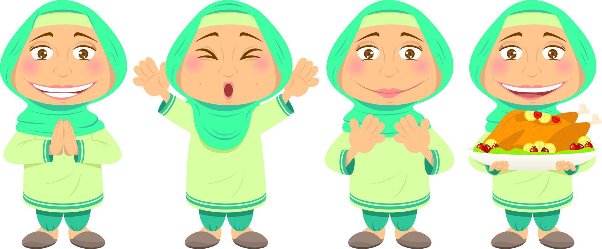 muçulmano menina com hijab desenho animado personagem vetor