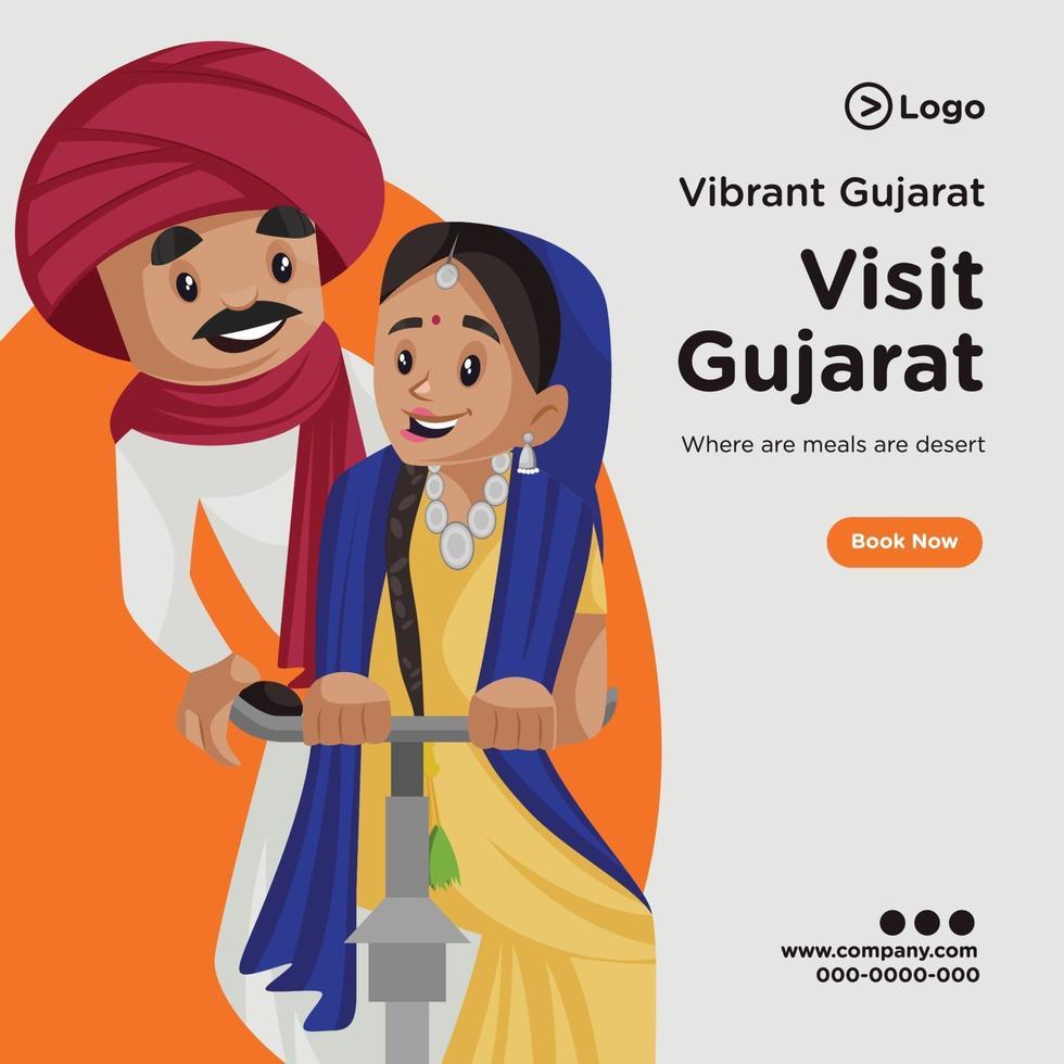 desenho de banner do modelo de estilo cartoon de gujarat vetor