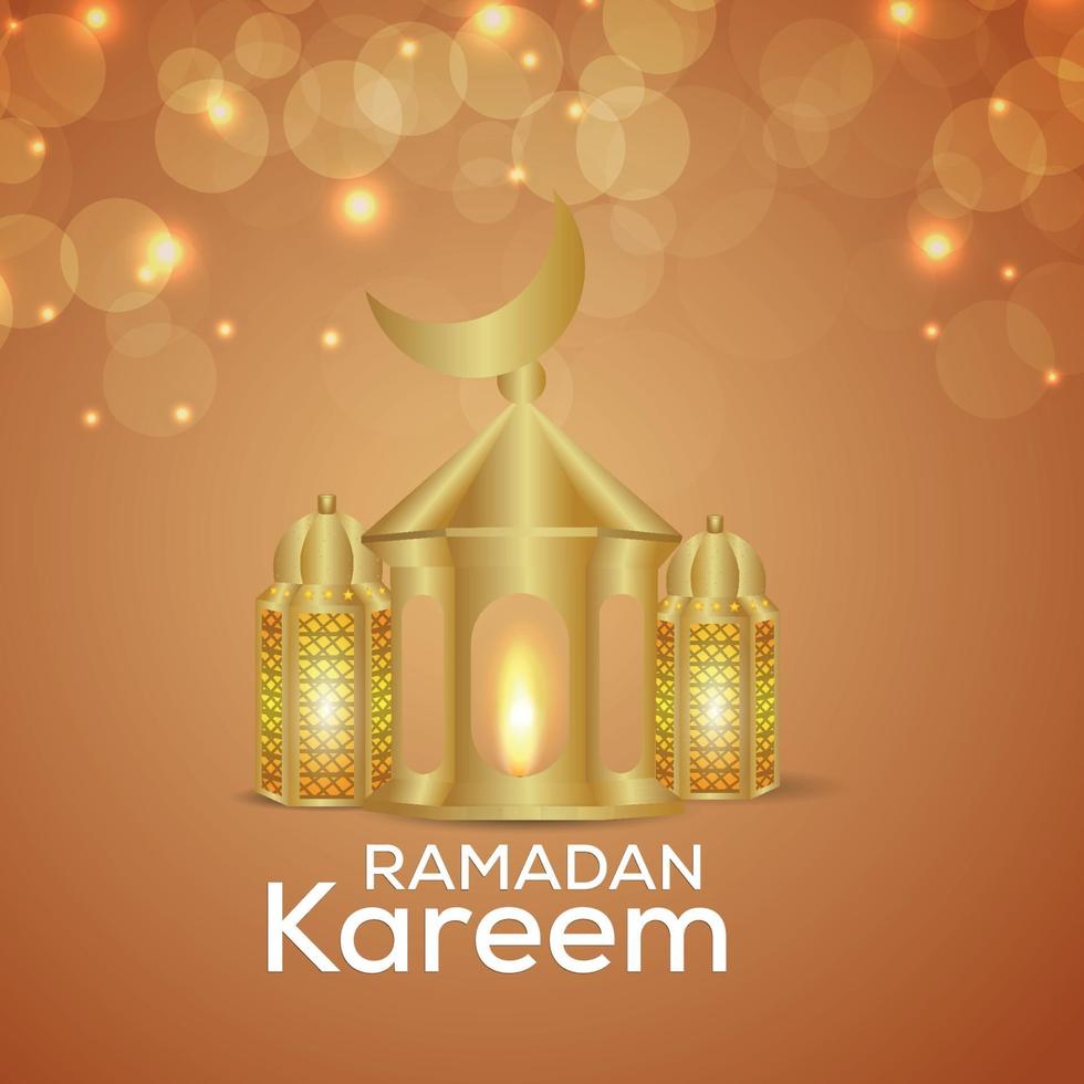 cartão convite ramadan kareem com lua dourada e lanternas vetor