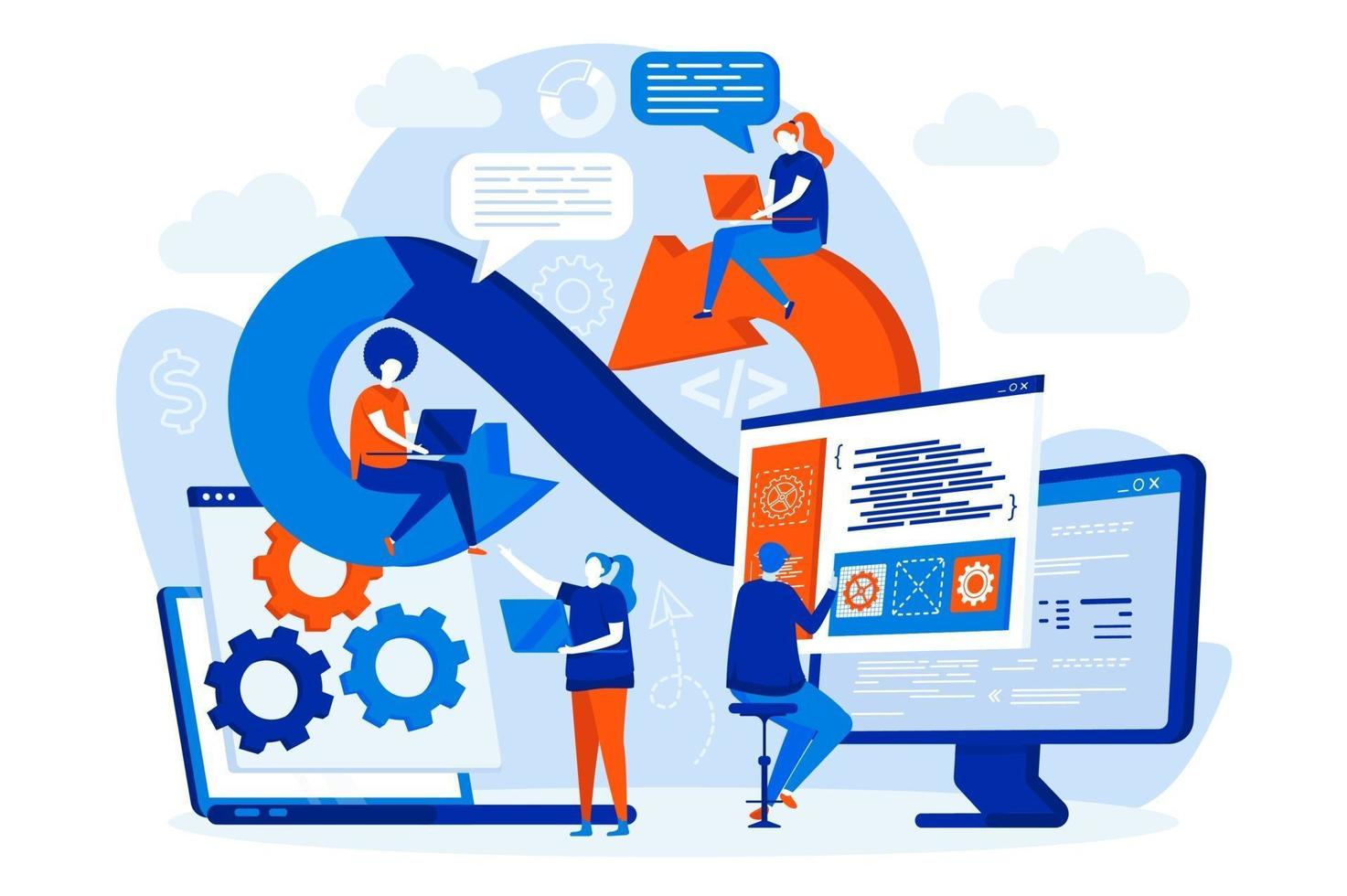 devops engenheiros web design com pessoas vetor