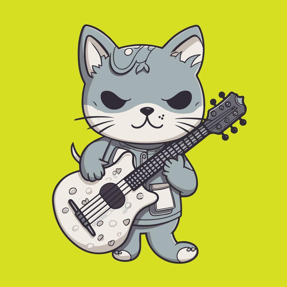 fofa gato com guitarra projeto, vetor ilustração