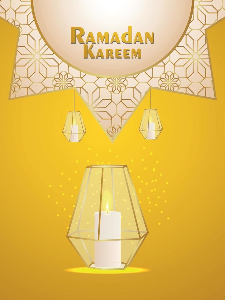 fundo realista eid mubarak ou ramadan kareem com lua e lanternas vetor