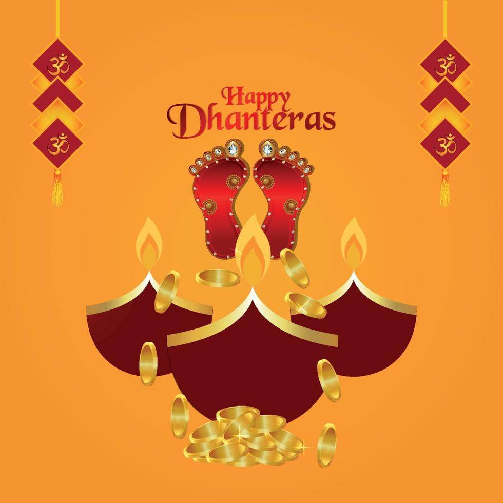 fundo de celebração de dhanteras feliz. dhanteras, o festival da Índia com a pegada da deusa laxmi e moedas de ouro vetor