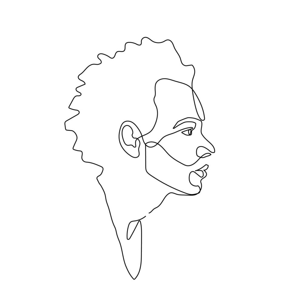 contínuo 1 linha desenhando do homem retrato e face em branco fundo. vetor