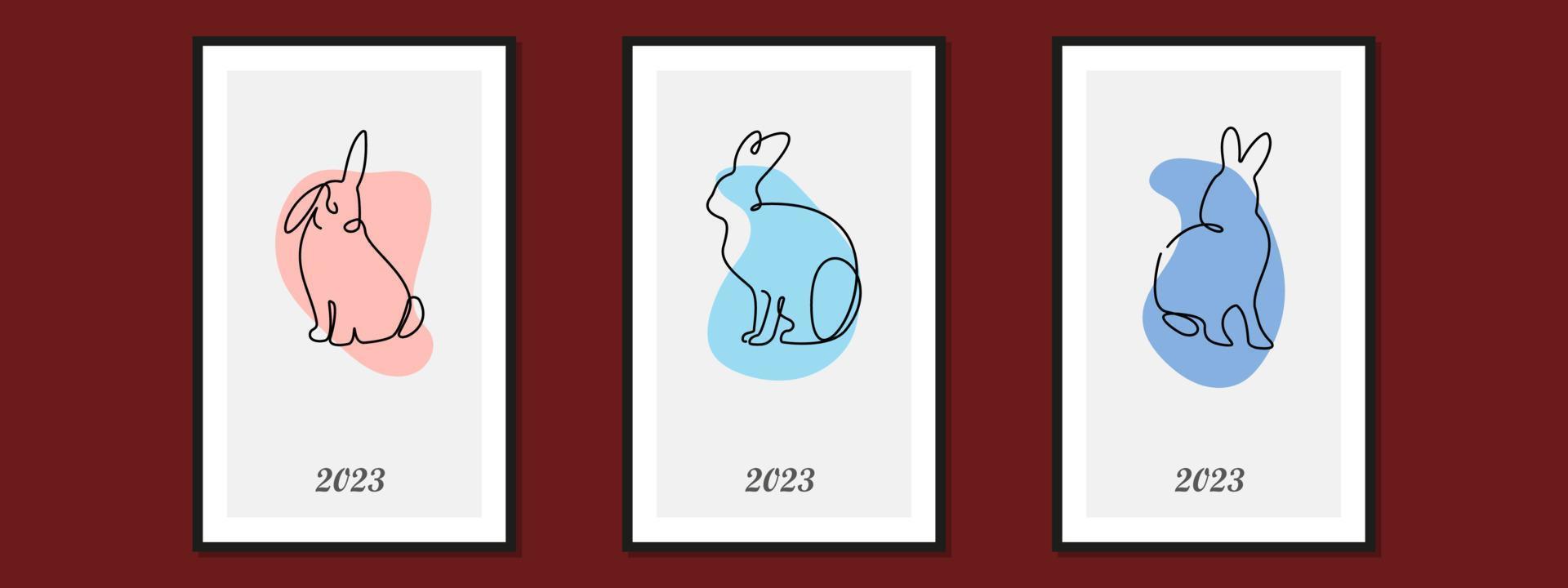 conjunto do diferente Preto coelhos silhuetas, isolado em uma colorida fundo para Projeto usar. silhuetas do Novo anos coelhos dentro simples 1 linha estilo. 2023 ano do a Coelho. Natal vetor. vetor