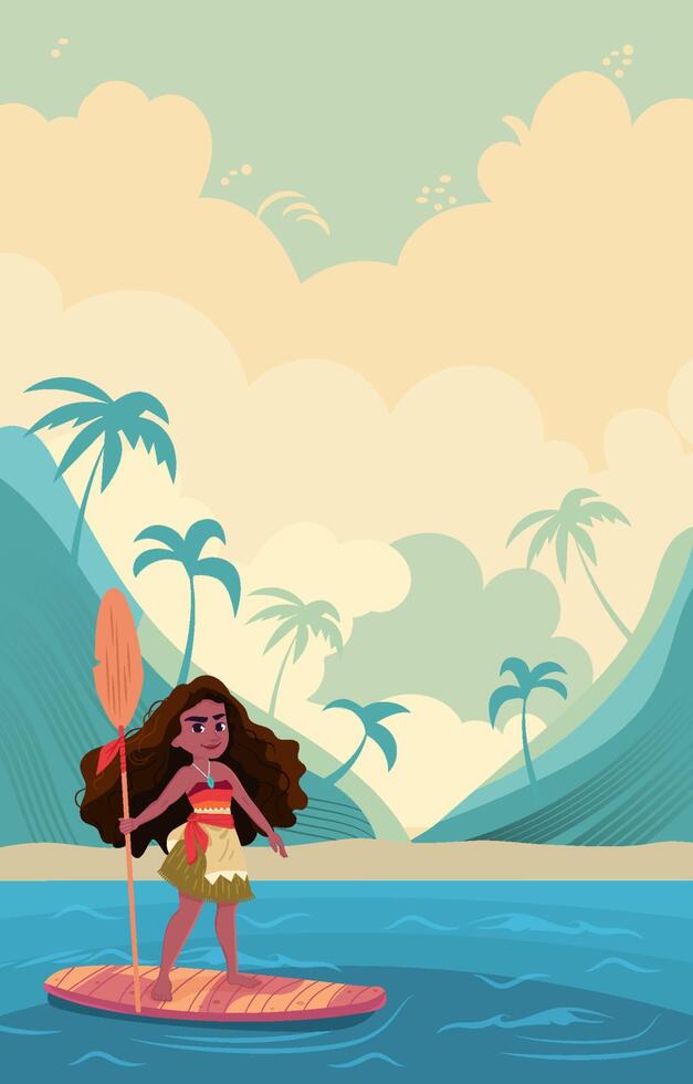 bravo Havaí menina em dela surfar borda fundo vetor