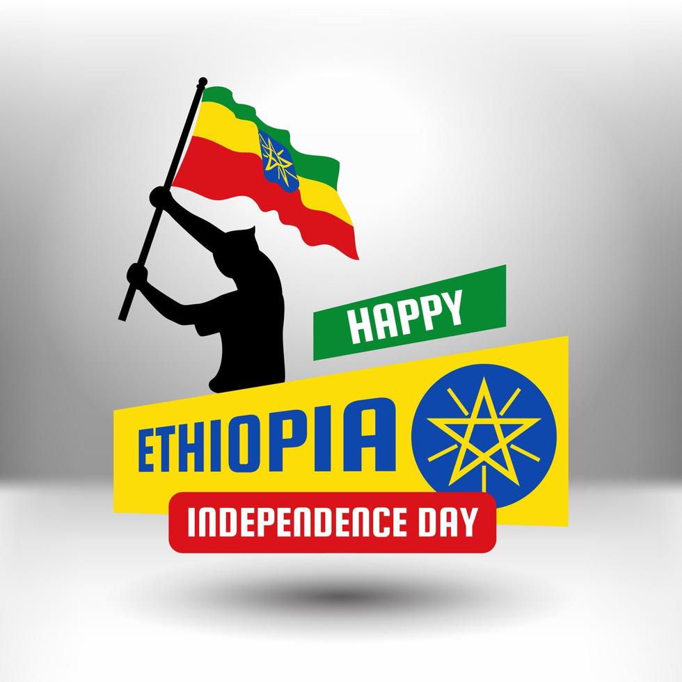 Etiópia derg queda dia Projeto com pessoas segurando bandeira em pé sobre. fundo ilustração vetor