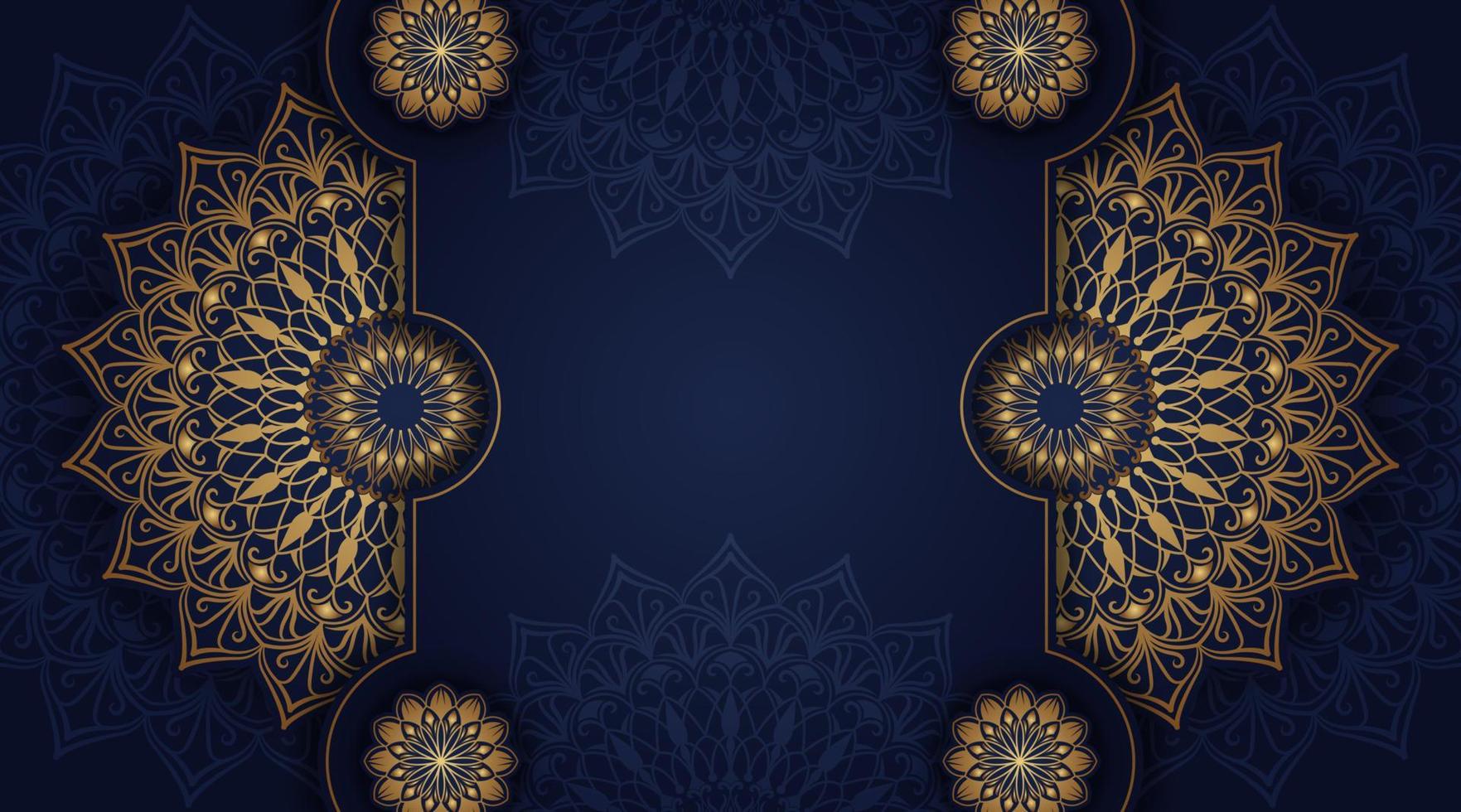 fundo de mandala de luxo, azul e dourado, vetor de design