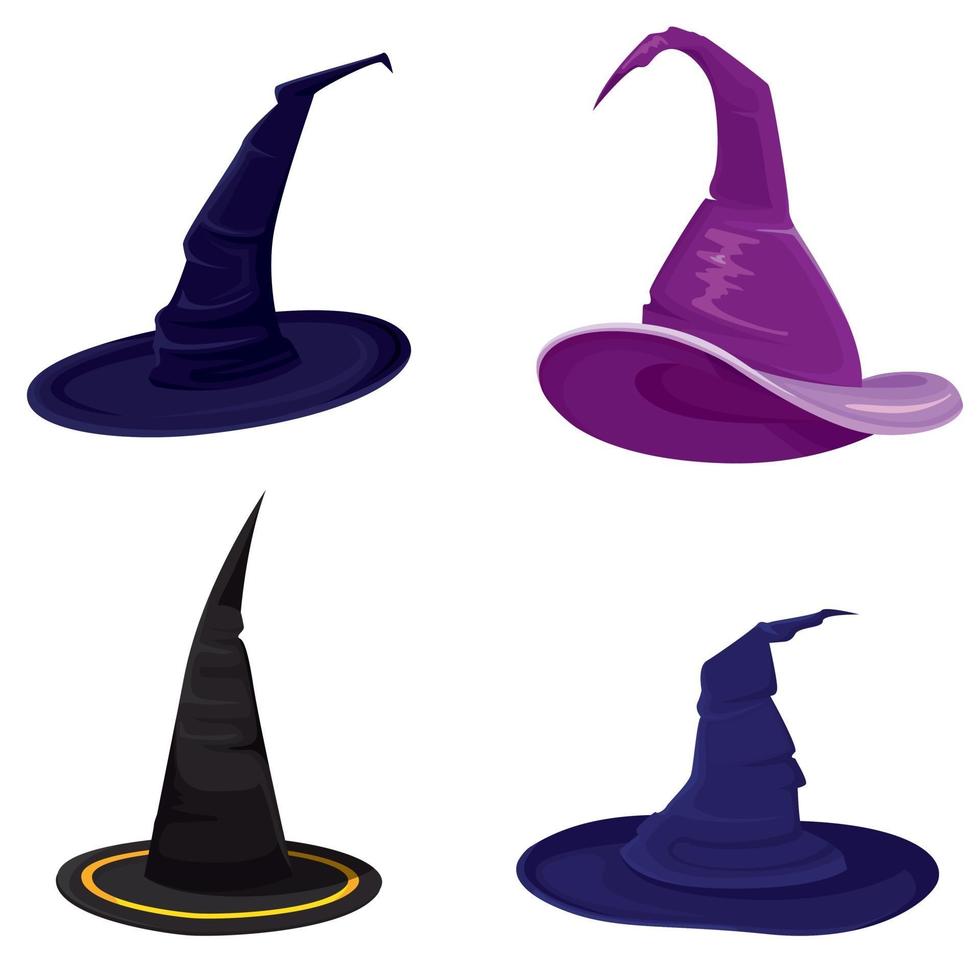 conjunto de diferentes chapéus de bruxa. vetor