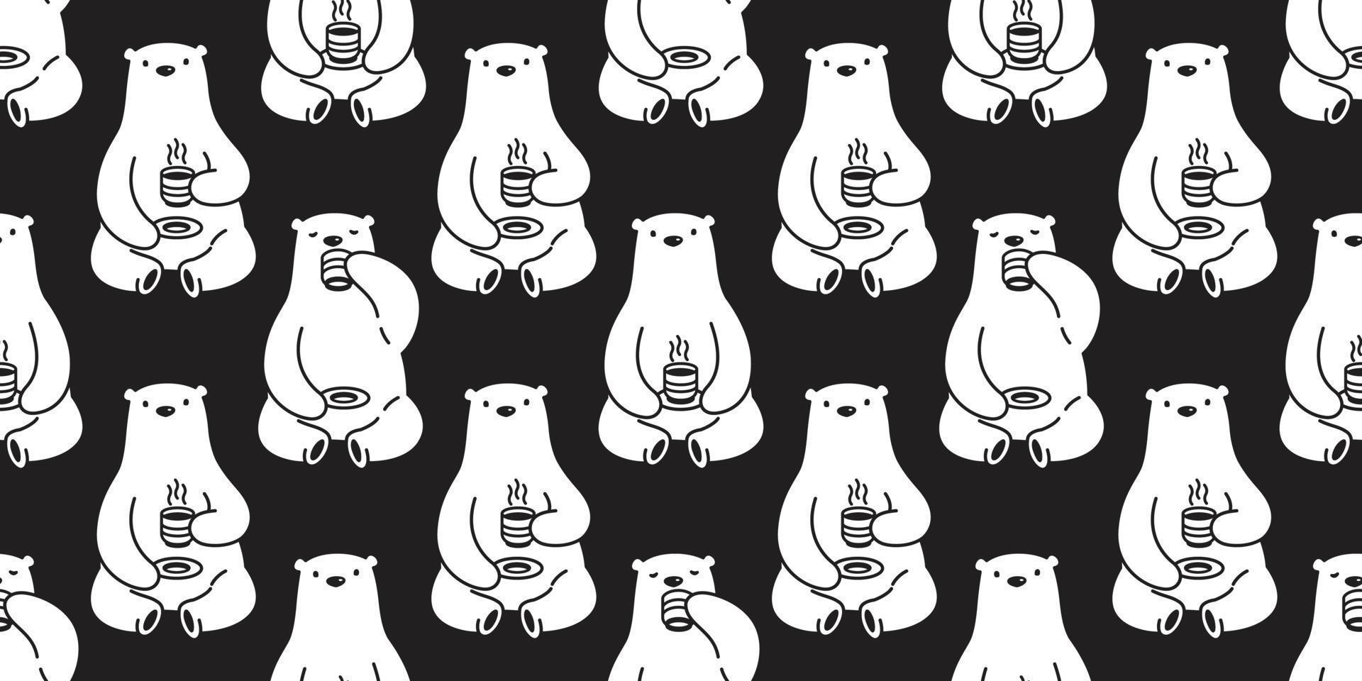 Urso desatado padronizar vetor polar Urso café chá isolado repetir papel de parede fundo Preto