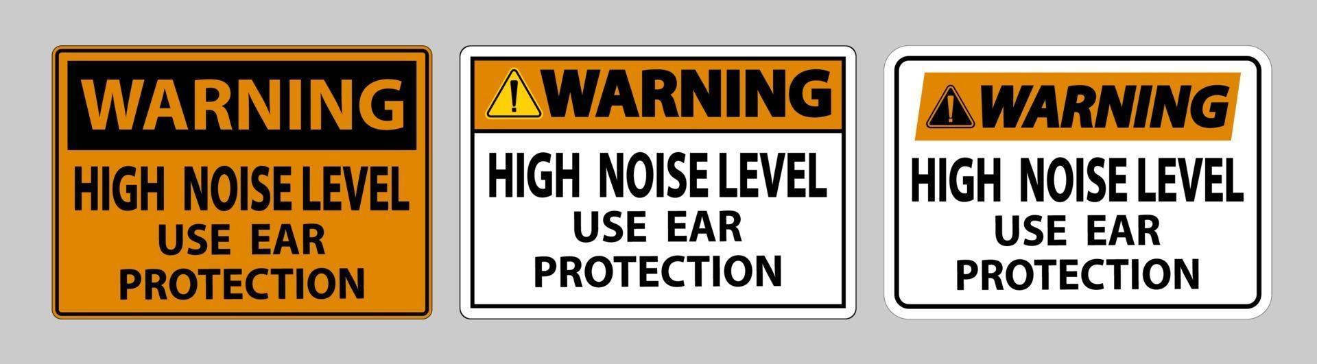 sinal de alerta alto nível de ruído use proteção auditiva em fundo branco vetor