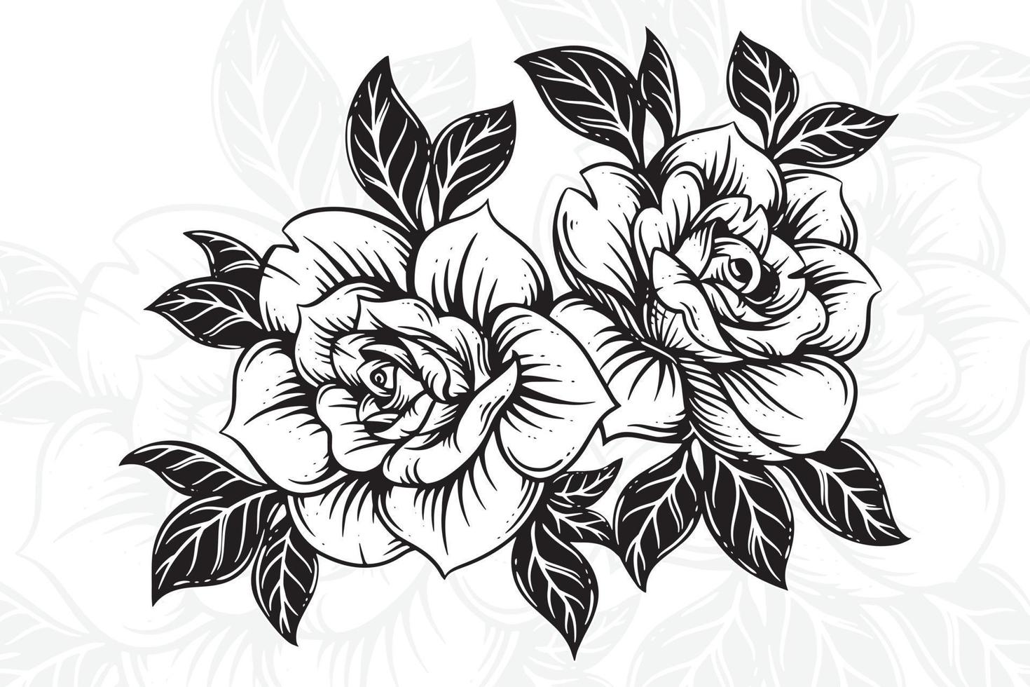 vintage lindo flores rosa elementos flores ramalhete haste para tatuagem mão desenhado estilo vetor