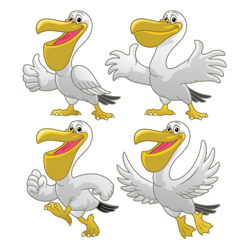 conjunto desenho animado do feliz pelicano personagem vetor