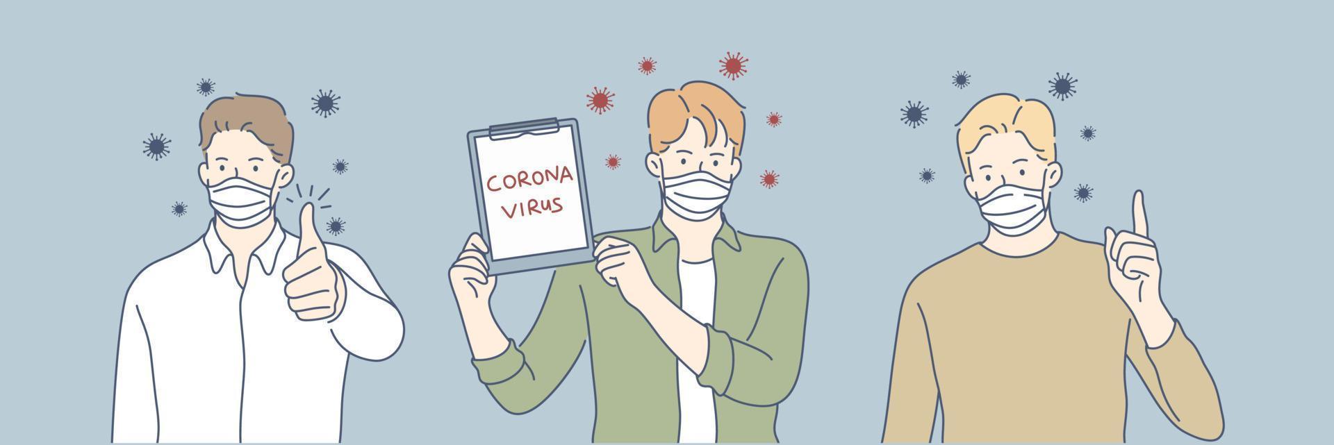 coronavírus, médico mascarar, proteção saúde conjunto conceito vetor