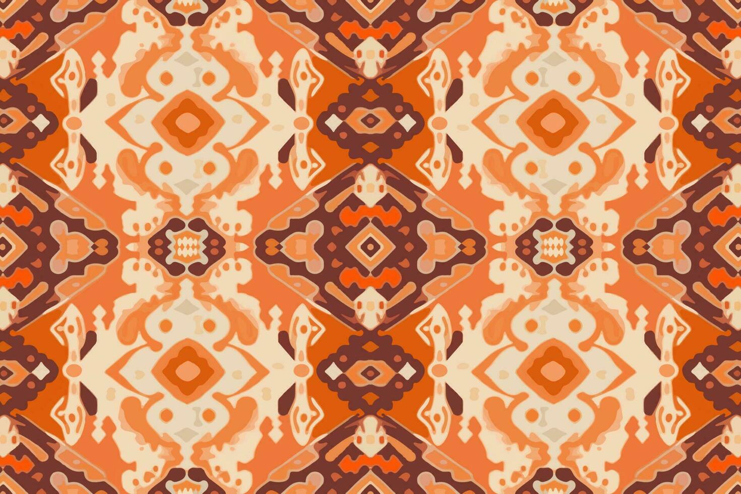 tecido têxtil ikat geométrico folclore enfeite desatado padronizar laranja tom. abstrato gráfico linha étnico tradicional folk Antiguidade tribal moderno ornamentado luxo elegante mínimo vintage retro estilo. vetor