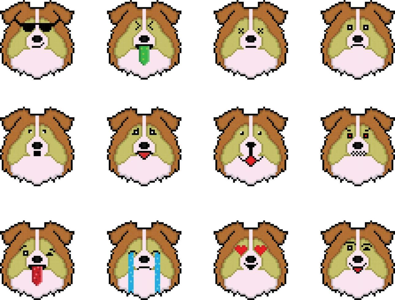 a cachorro pixel emoji emoticon coleção vetor