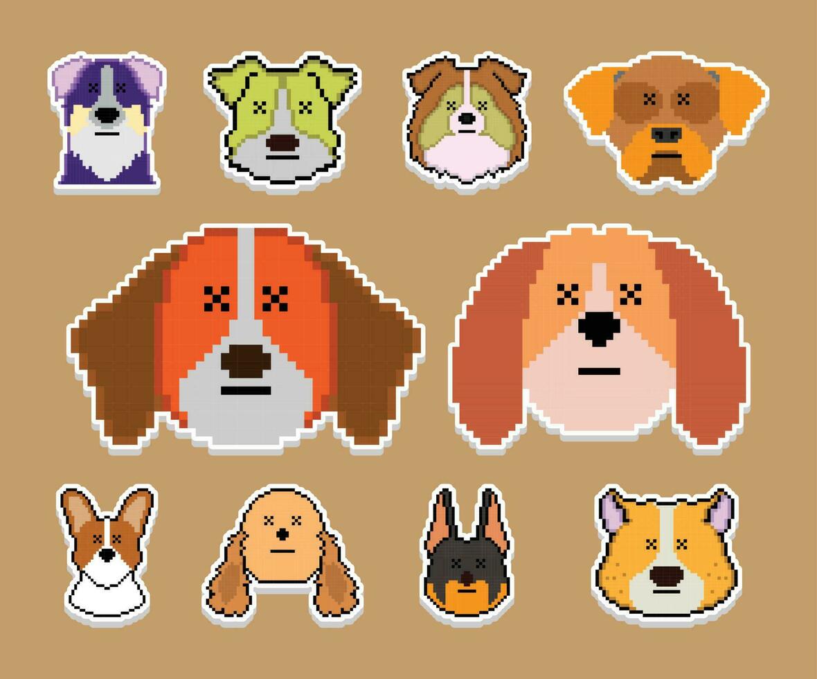 a cachorro pixel adesivo emoji emoticon coleção vetor