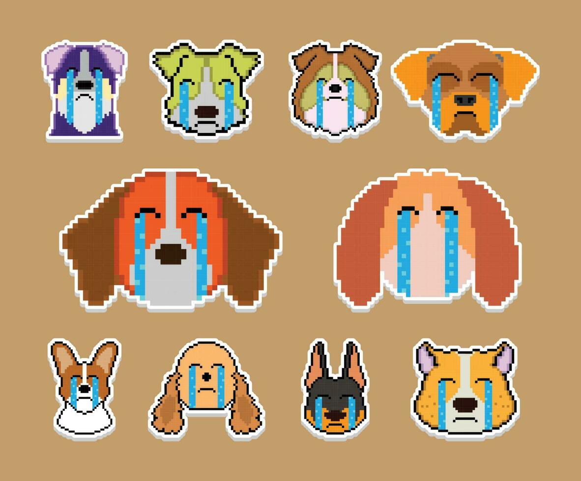 a cachorro pixel adesivo emoji emoticon coleção vetor