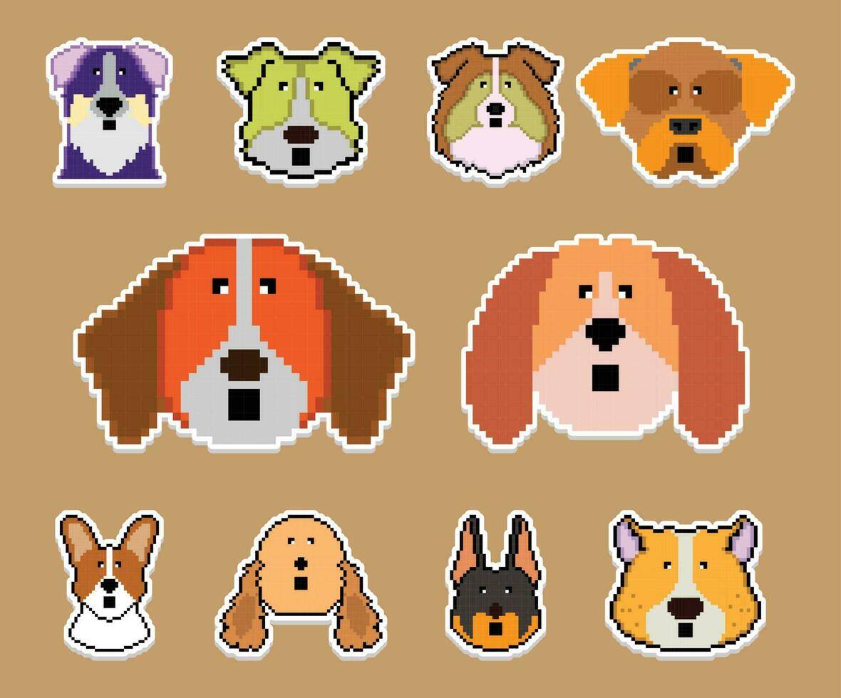 a cachorro pixel adesivo emoji emoticon coleção vetor